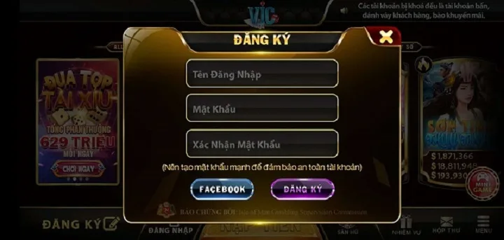 Trước khi tham gia game bài hãy thực hiện đăng ký tài khoản